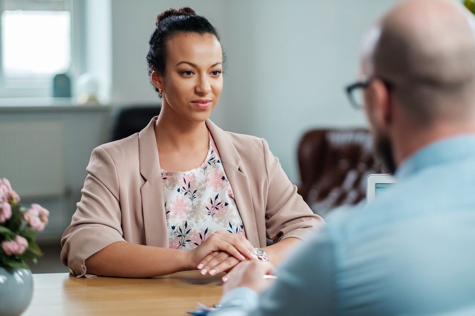 Professional woman interviews after the coronavirus pandemic