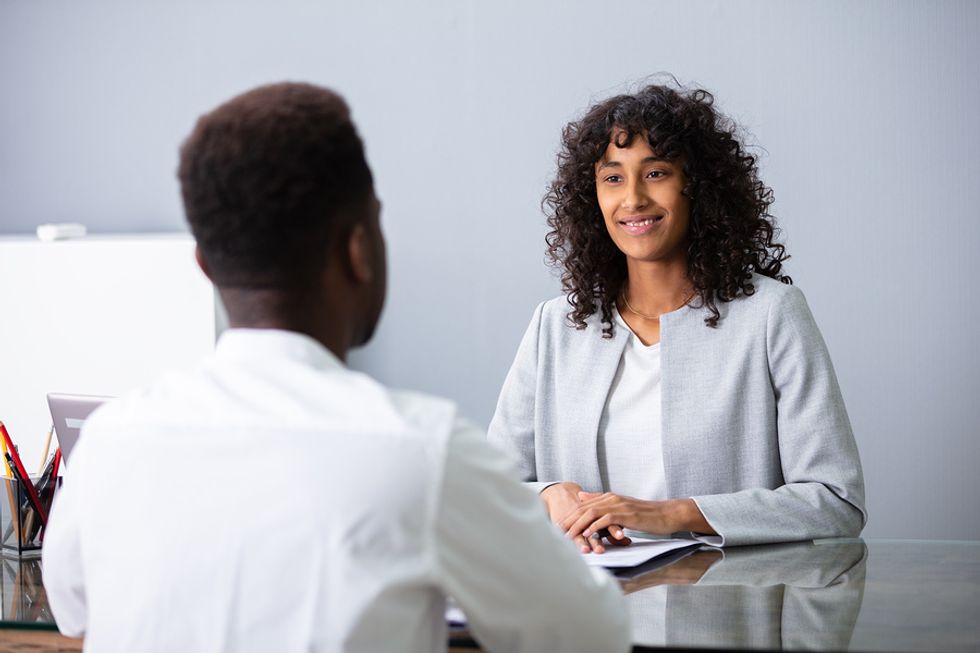 Professional woman interviews for a marketing position