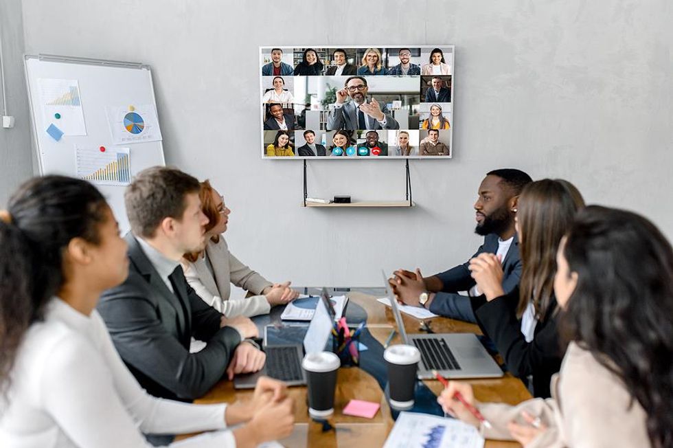 Project manager talks during a work meeting