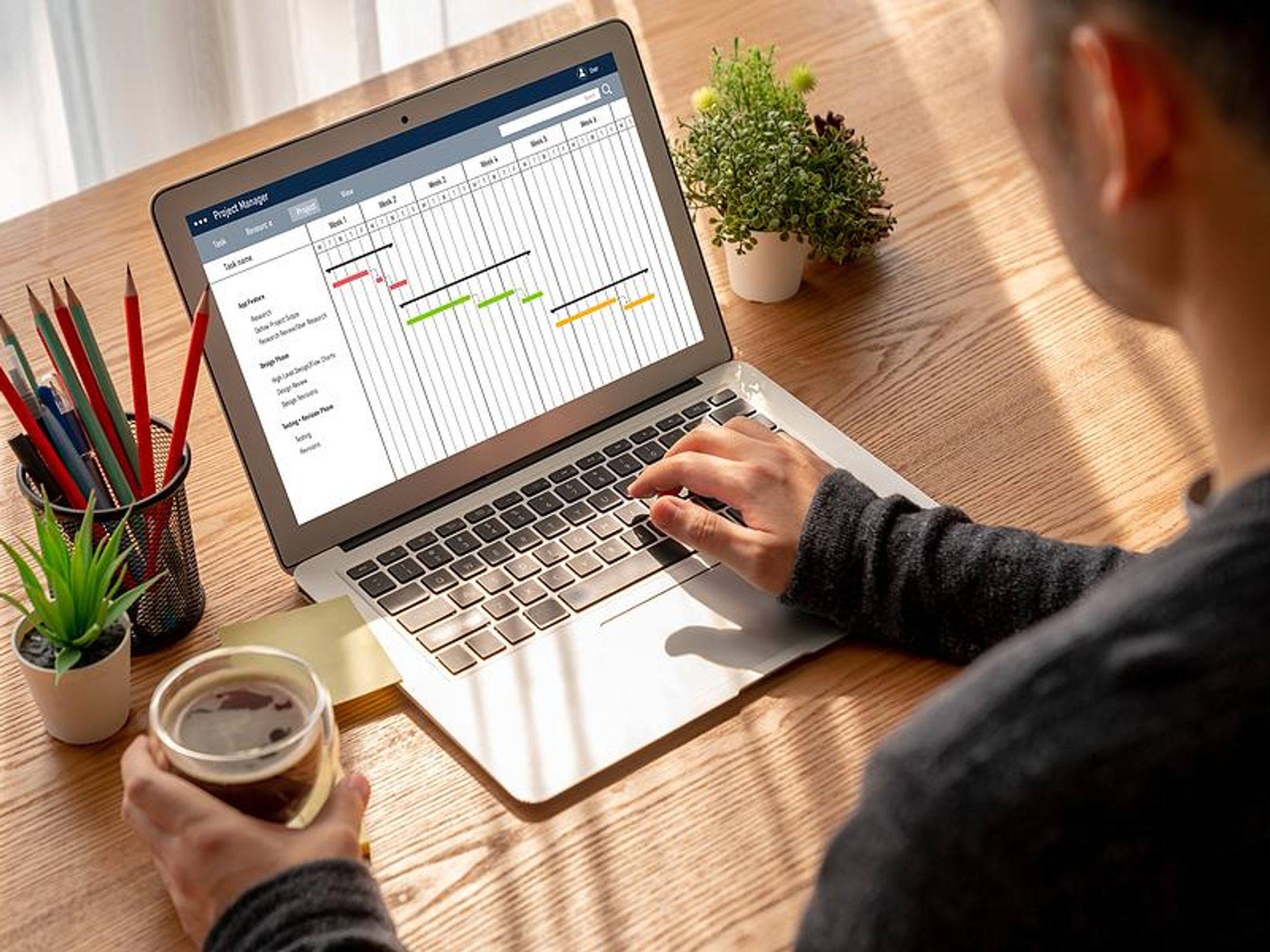 Project manager works on a project