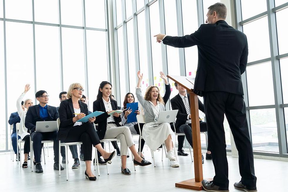 Public speaker gives a presentation