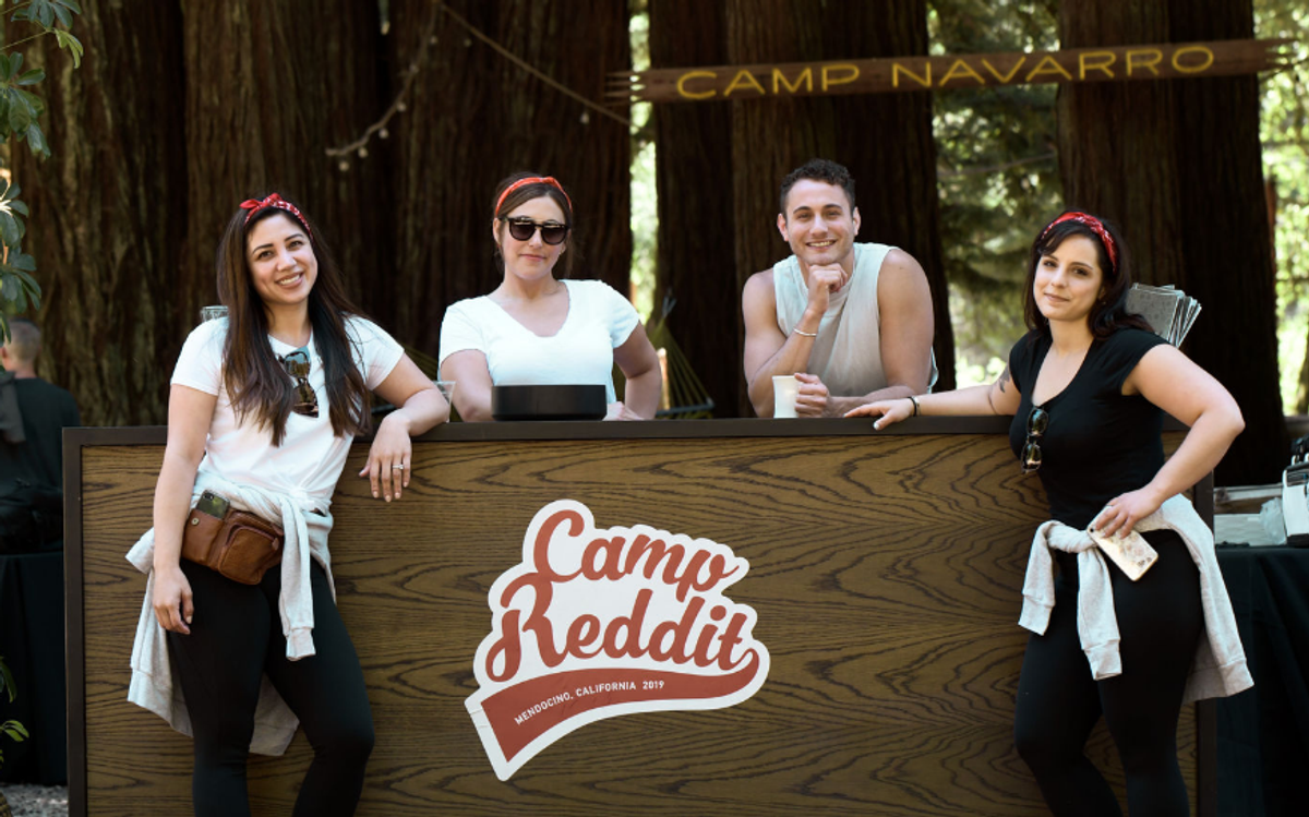 Reddit employees relax during a company outing.