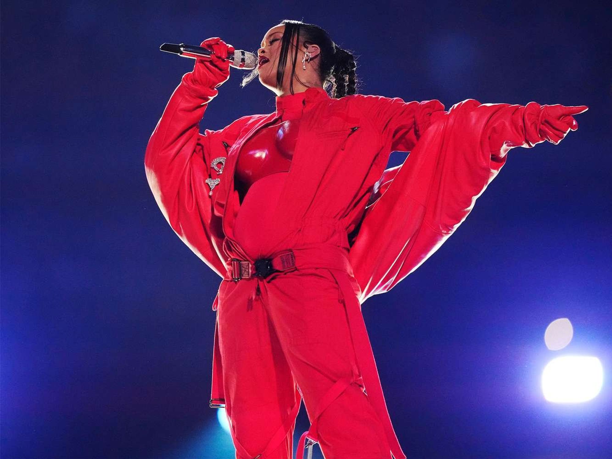 Rihanna performing during the Super Bowl