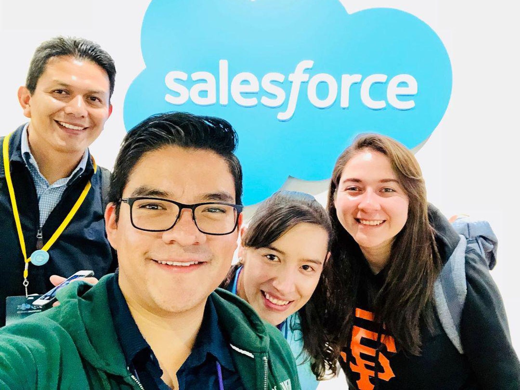Salesforce employees at the company's headquarters.
