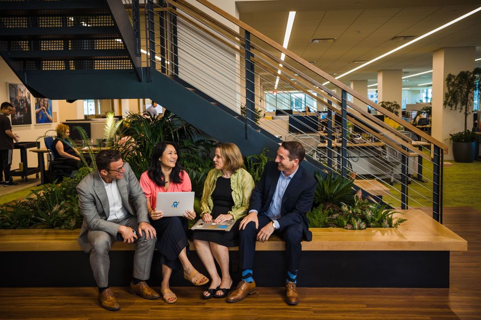 Salesforce employees collaborate at the company's New York office.