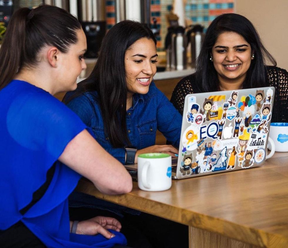Salesforce employees collaborate with each other.