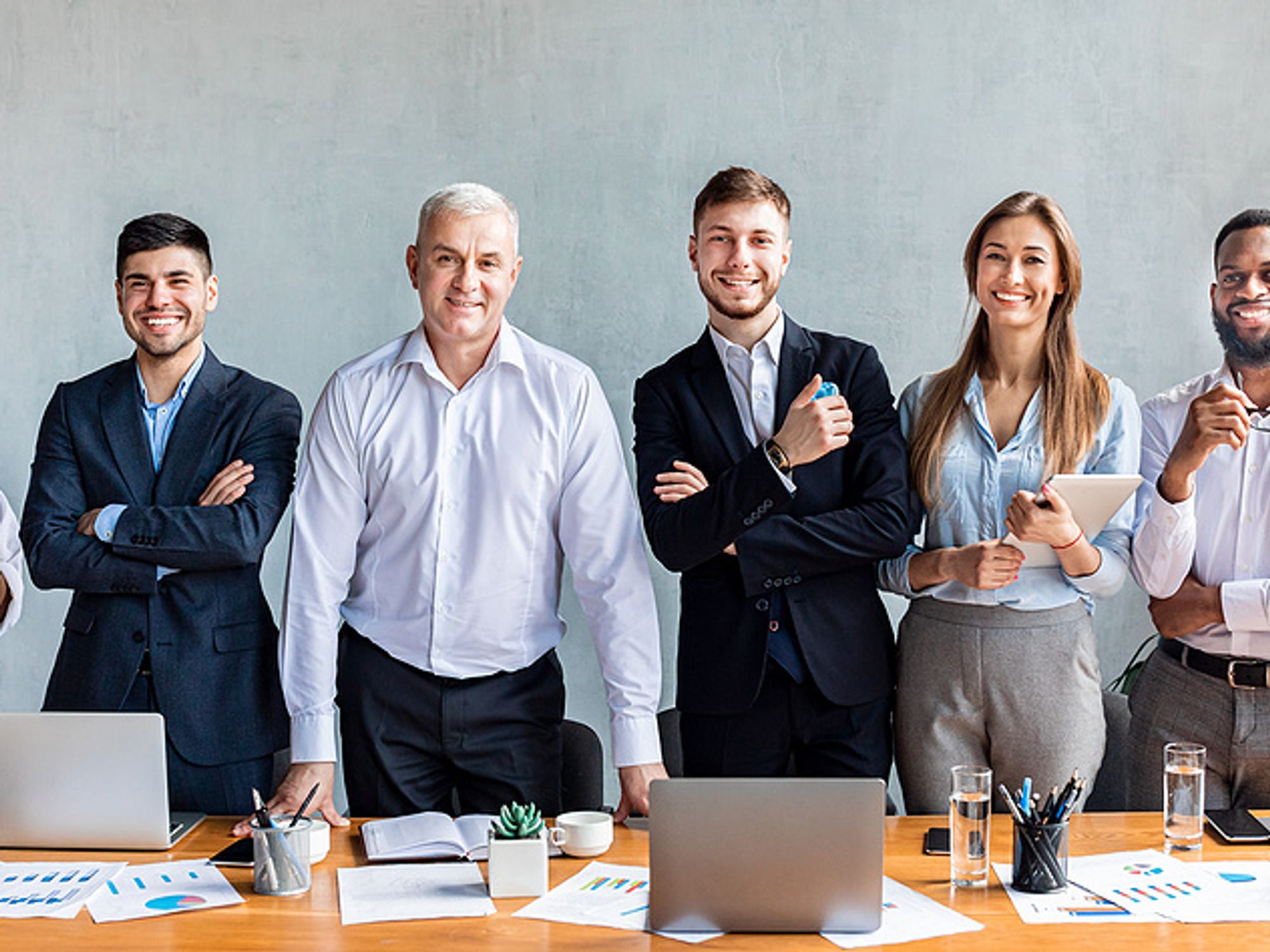 Smiling successful executives