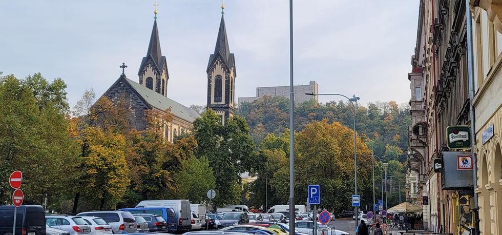 Street with church in Prague
