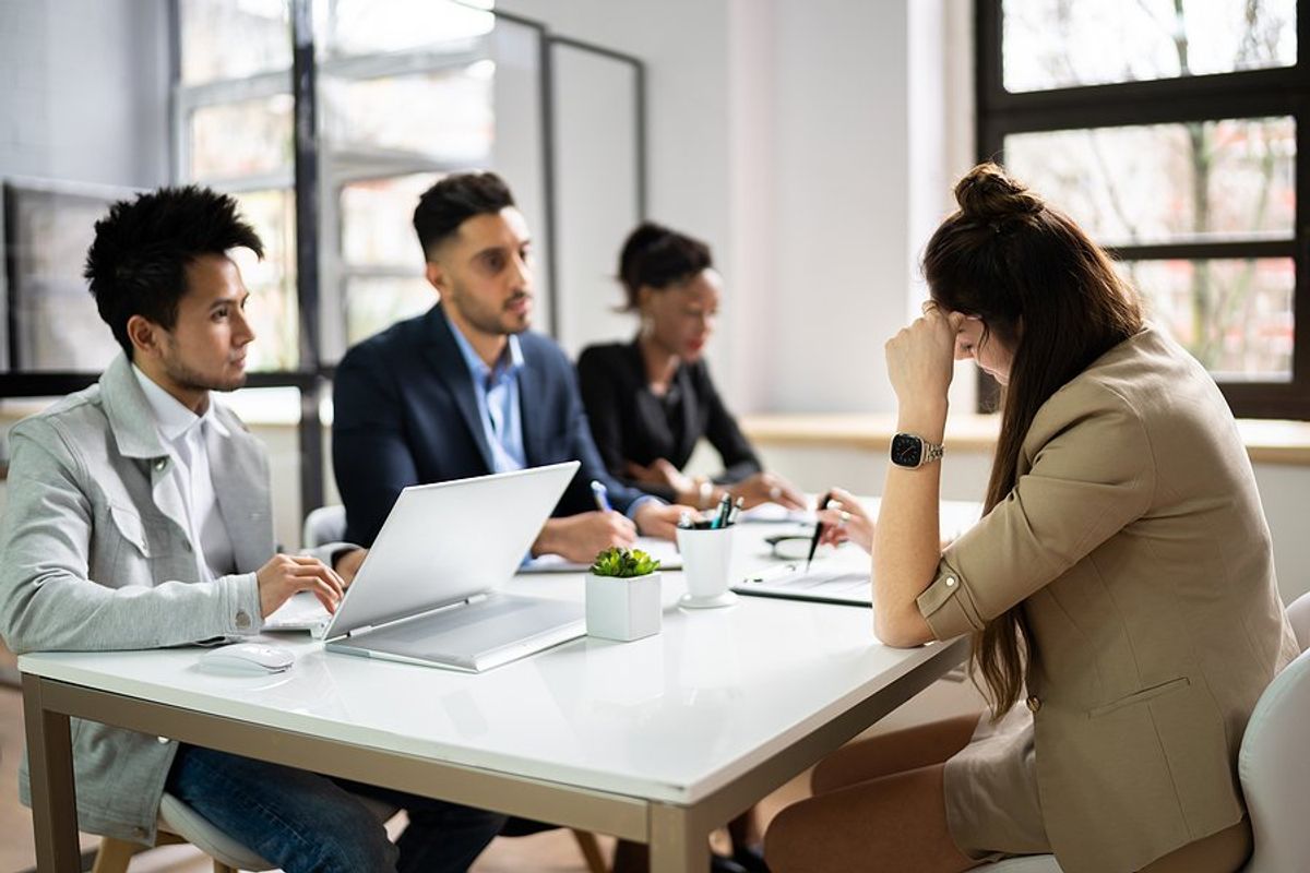 Stressed woman in a job interview