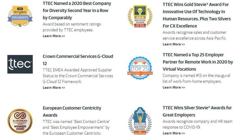 TTEC has been recognized for multiple awards.