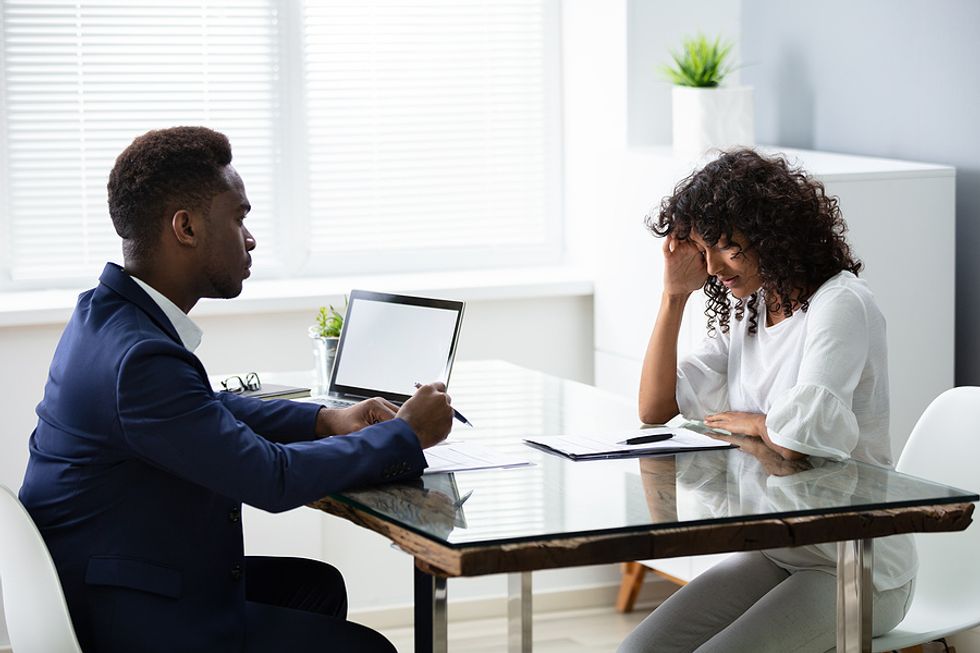 Unemployed woman interviews for a job