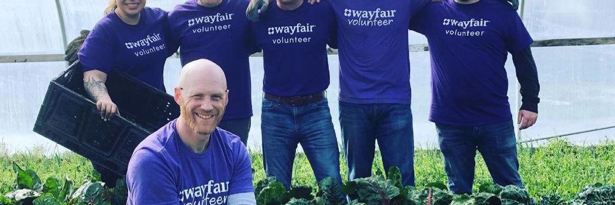 Wayfair employees take part in a community service project.