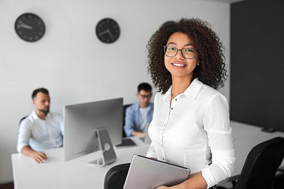 Woman about to talk to her colleagues about microaggressions at work