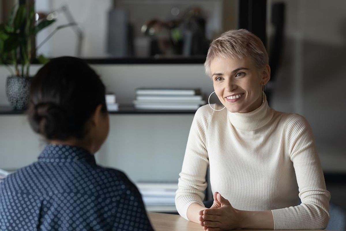 Woman answers a question during a job interview