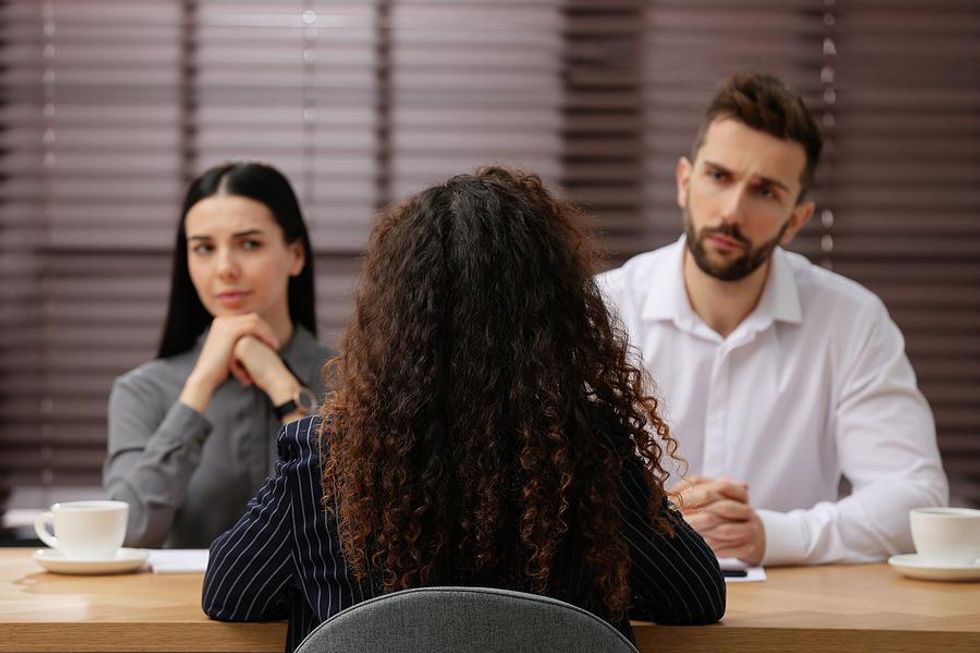 Woman answers a question during a job interview