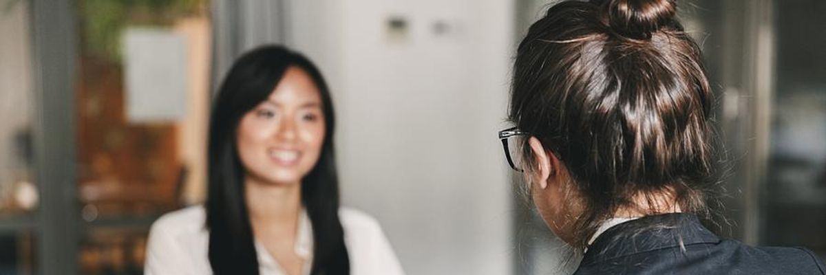 Woman demonstrates her value in a job interview