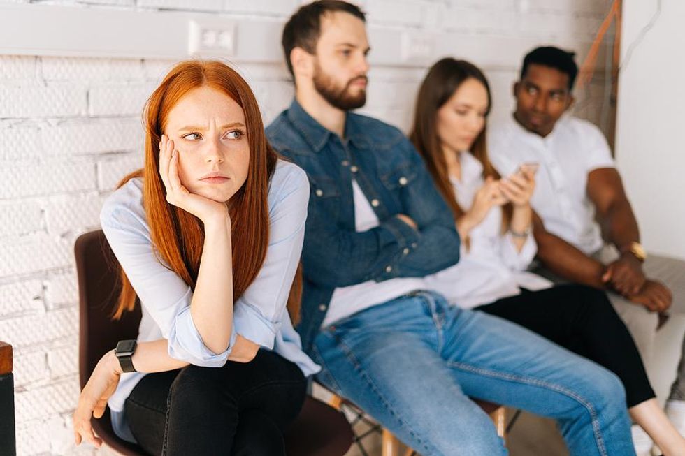 Woman feels anxious before a job interview