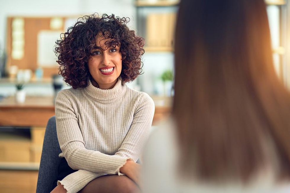 Woman gets asked a tough question in a job interview