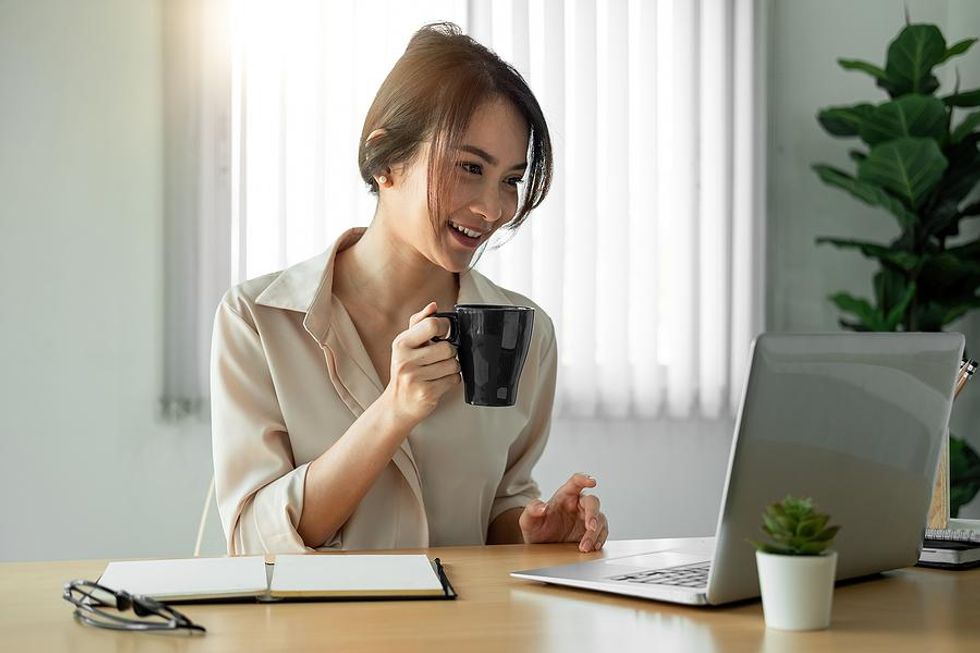 Woman happy after talking to her boss