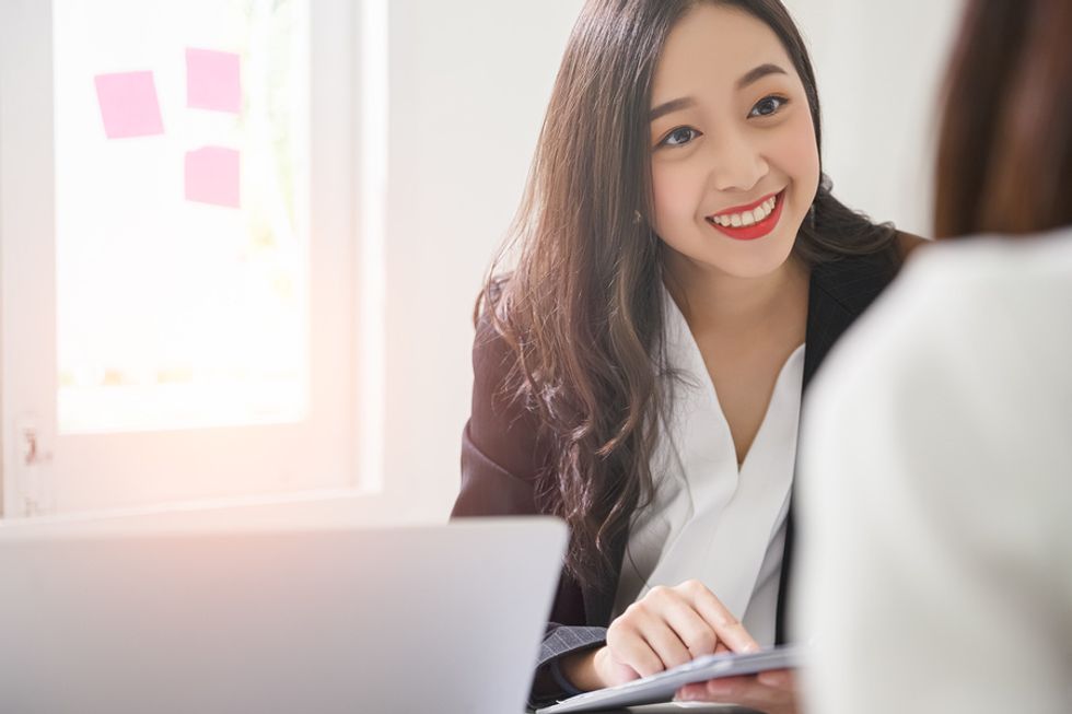 Woman in HR talks to a potential employee