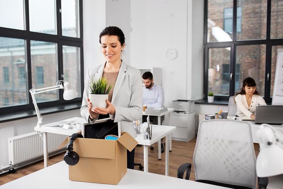 Woman is happy about leaving her job