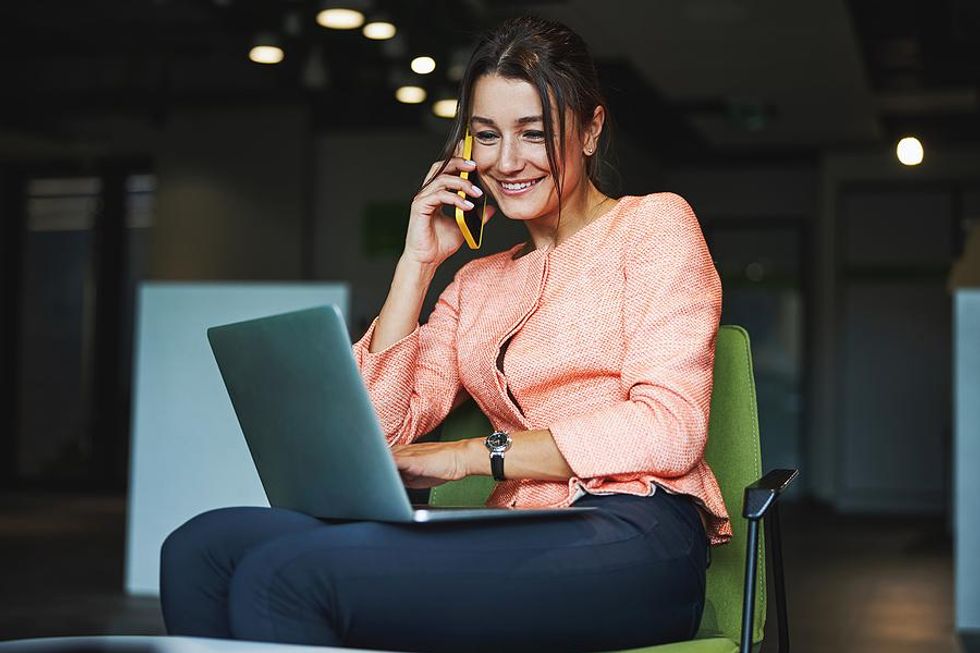 Woman keeps in touch with new connections in her professional network