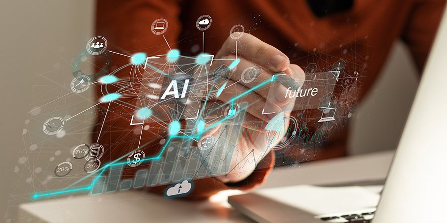 Woman on laptop uses AI at work