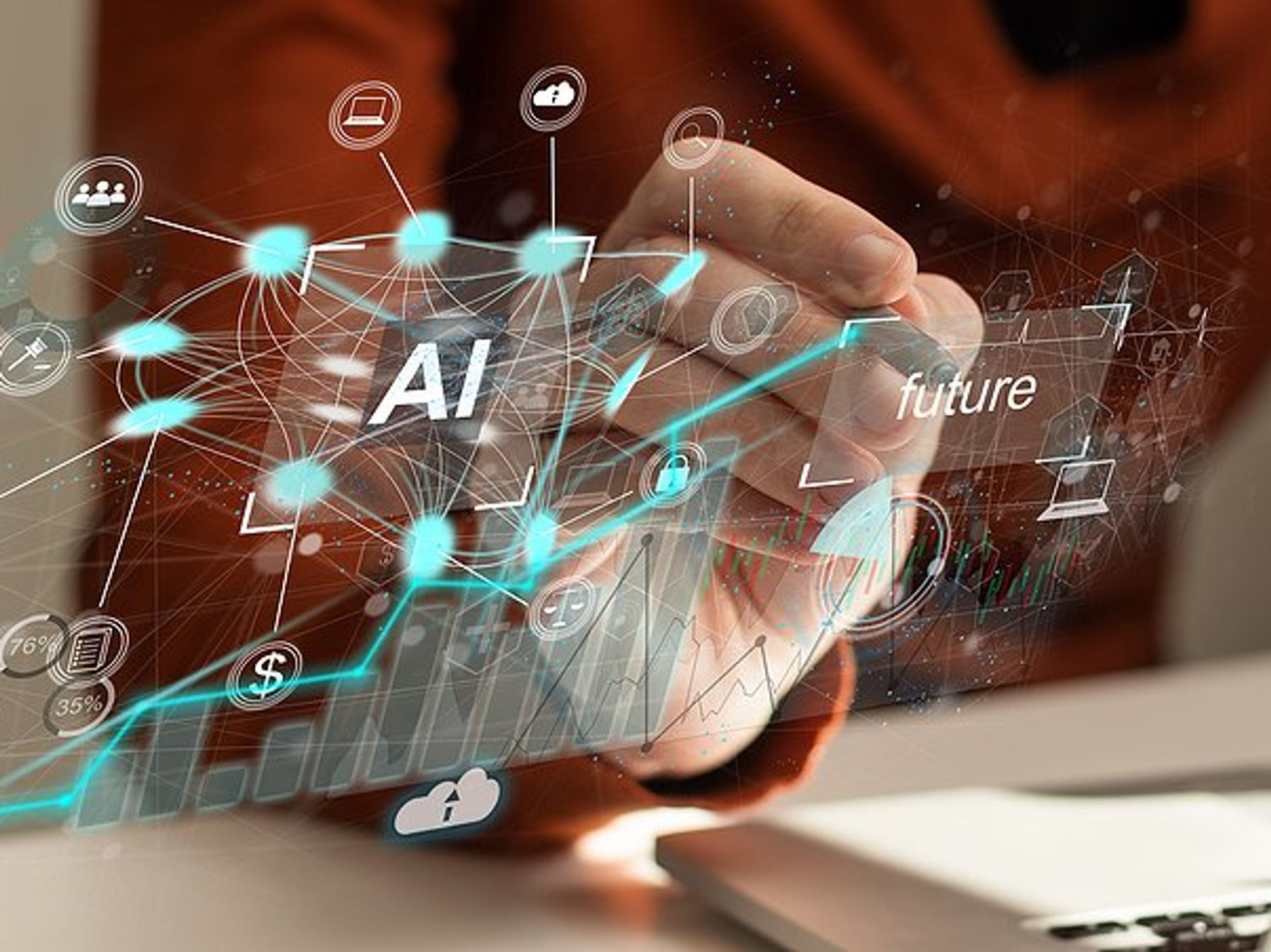 Woman on laptop uses AI at work