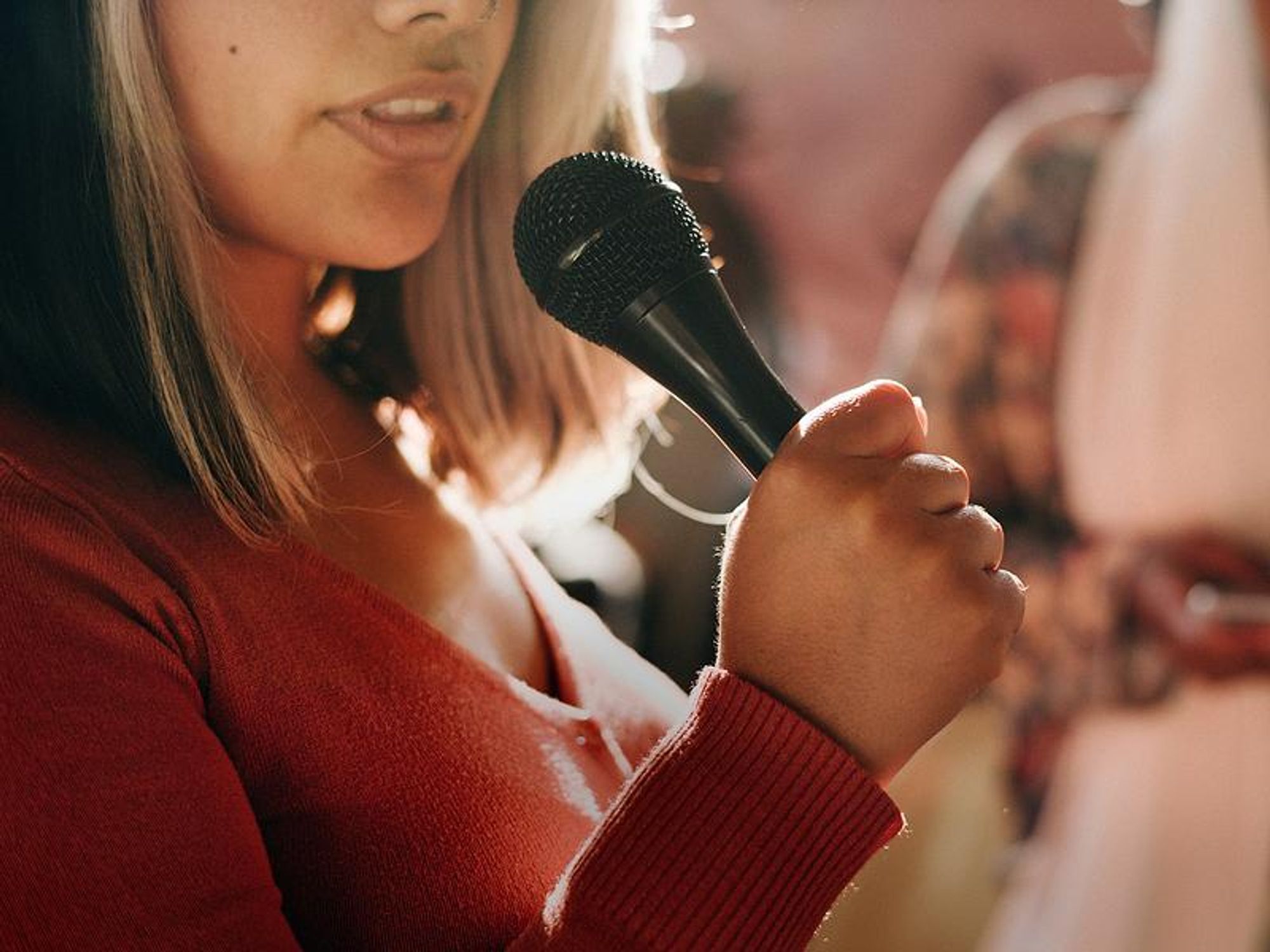Woman practices her public speaking skills