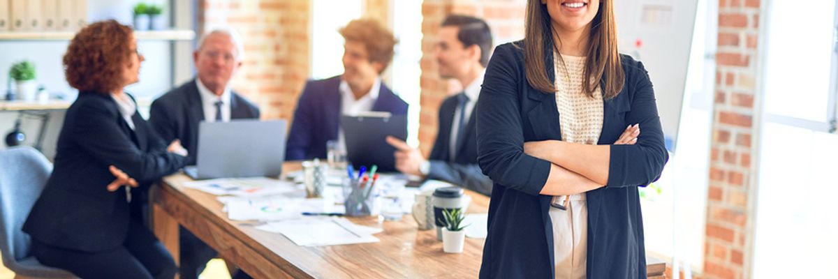 Woman stands out at work