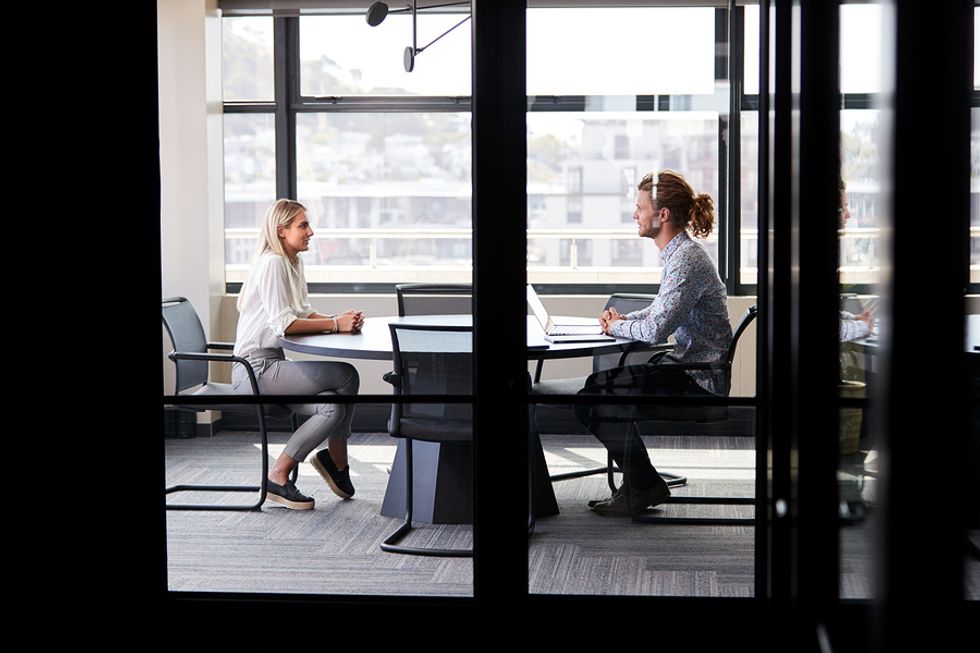 Woman talks during a job interview