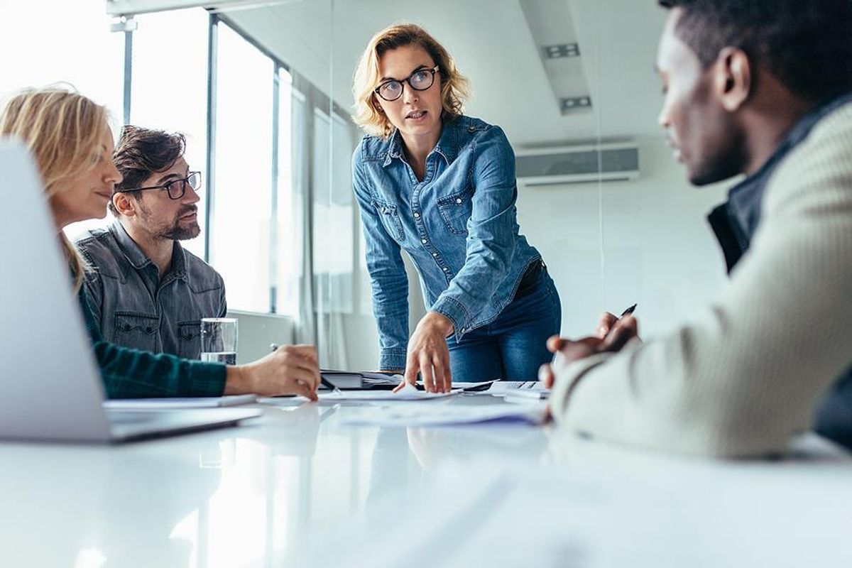 Woman talks during a meeting