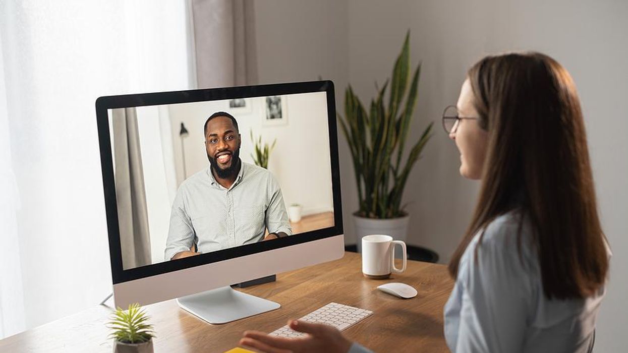 Woman talks to a recruiter via a video call