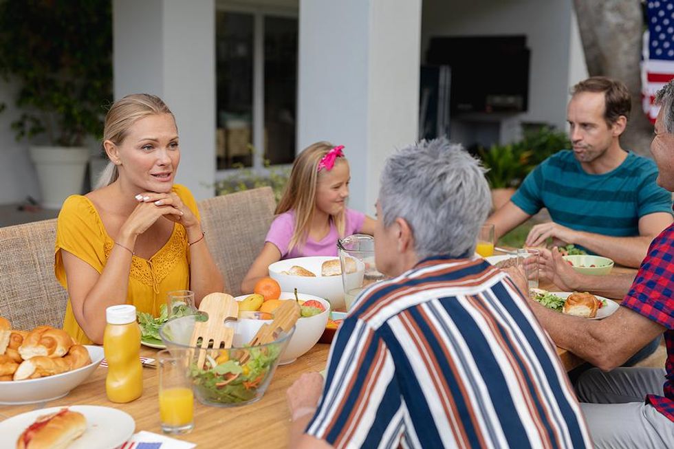 Woman talks to her family about her job search