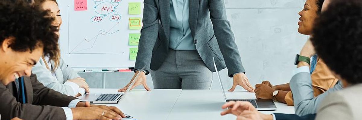 Woman tells a story during a business meeting