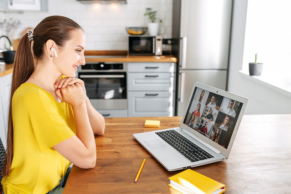 Woman uses ice breakers at a virtual networking event