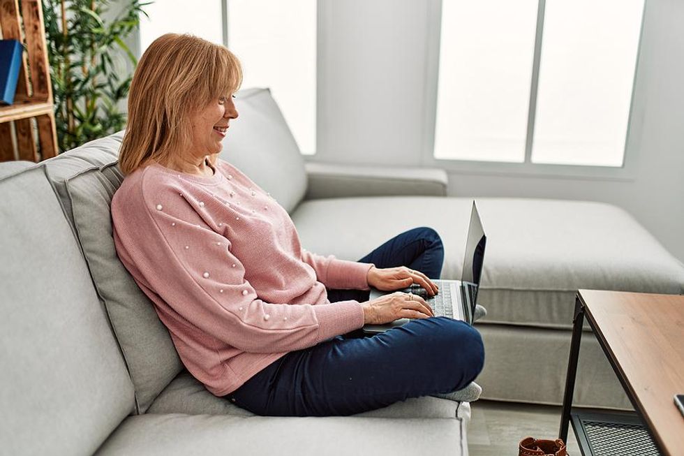 Woman works a work-from-anywhere job