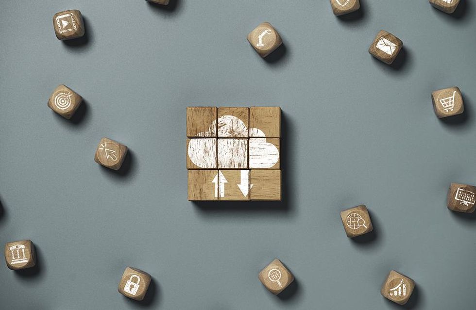 Wooden blocks representing cloud technology
