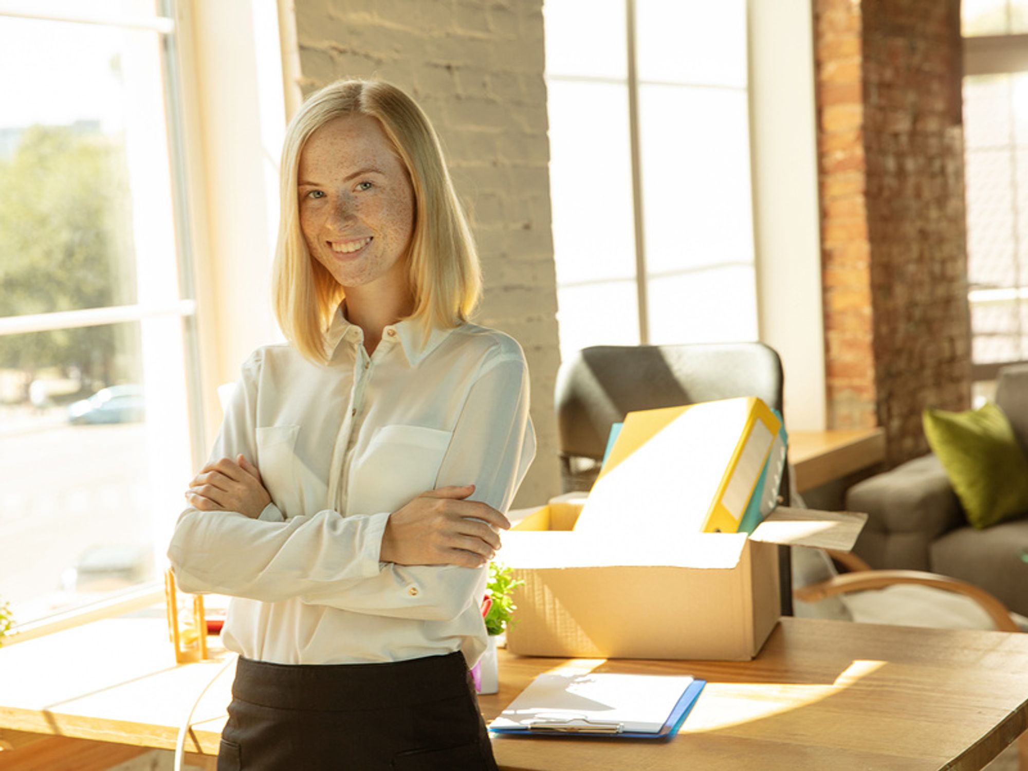 Young business woman being confident when starting her first day at a new job.