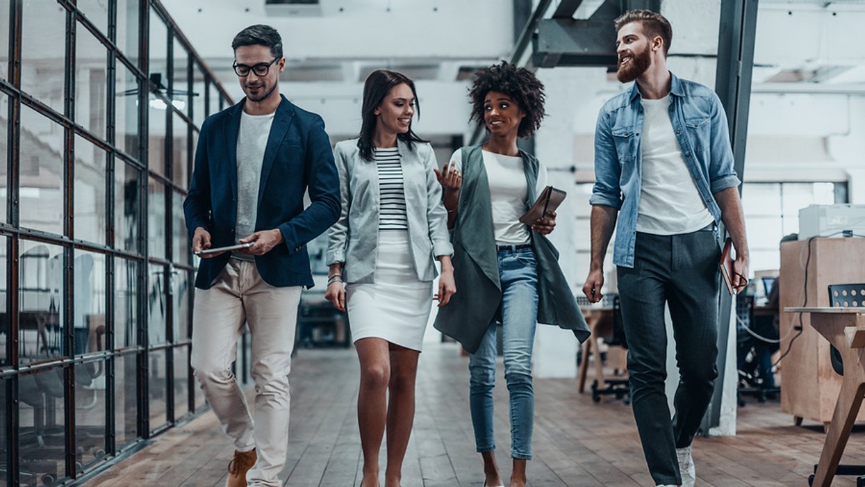 Young employees/coworkers staying active at work
