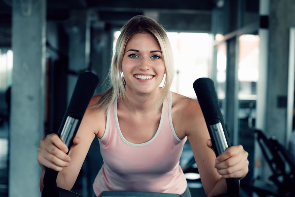 Young executive takes time to exercise before work.