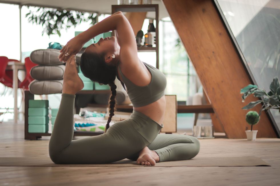 Young professional takes a break from work to exercise.